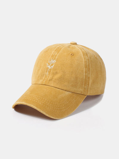 Line Rose Pattern Washed Cotton Decorative Baseball Cap