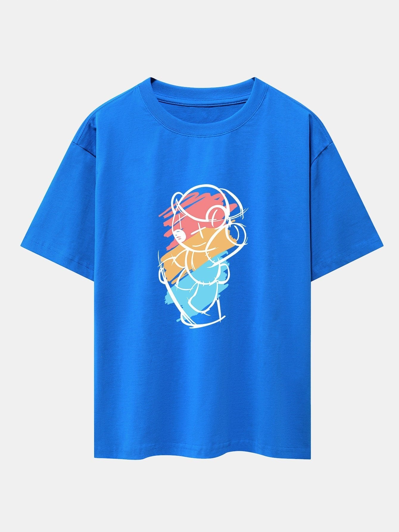 Graffiti Skateboard Bear Print Drop Shoulder Oversize T-Shirt