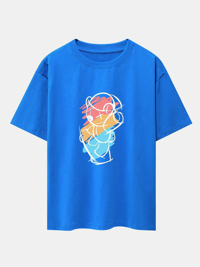 Graffiti Skateboard Bear Print Drop Shoulder Oversize T-Shirt