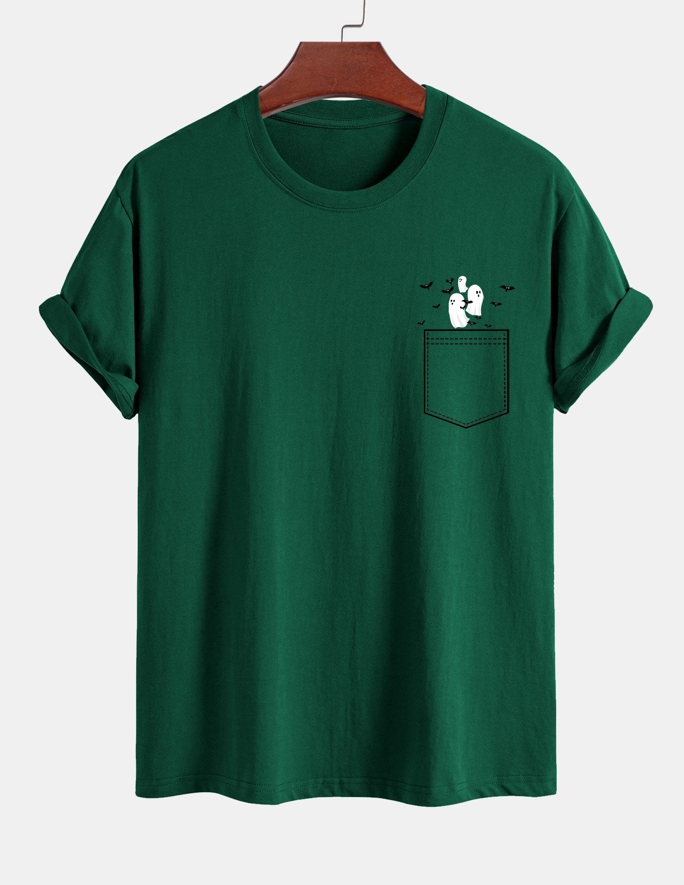 Regular Fit Pocket Bat Ghost Print Cotton T-Shirt