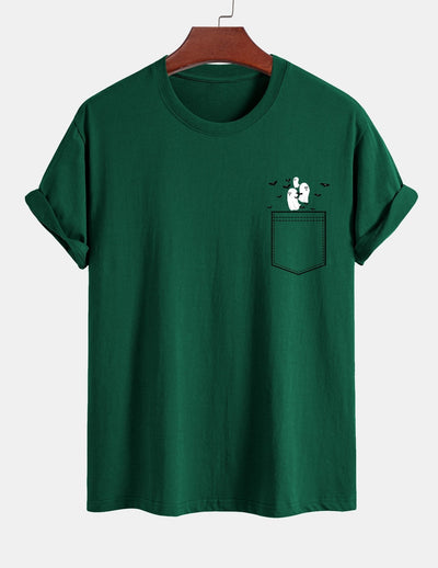 Regular Fit Pocket Bat Ghost Print Cotton T-Shirt