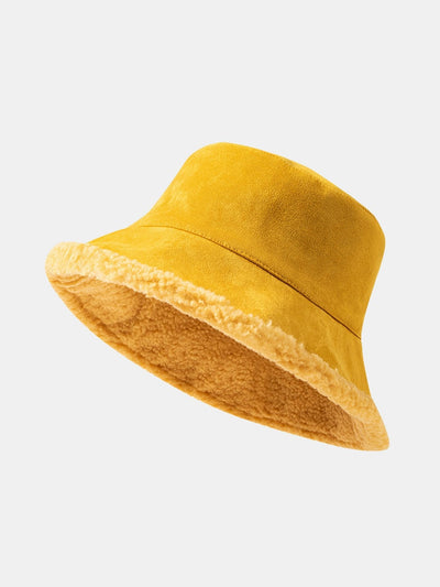 Double Side Reversible Faux Suede Plush Bucket Hat