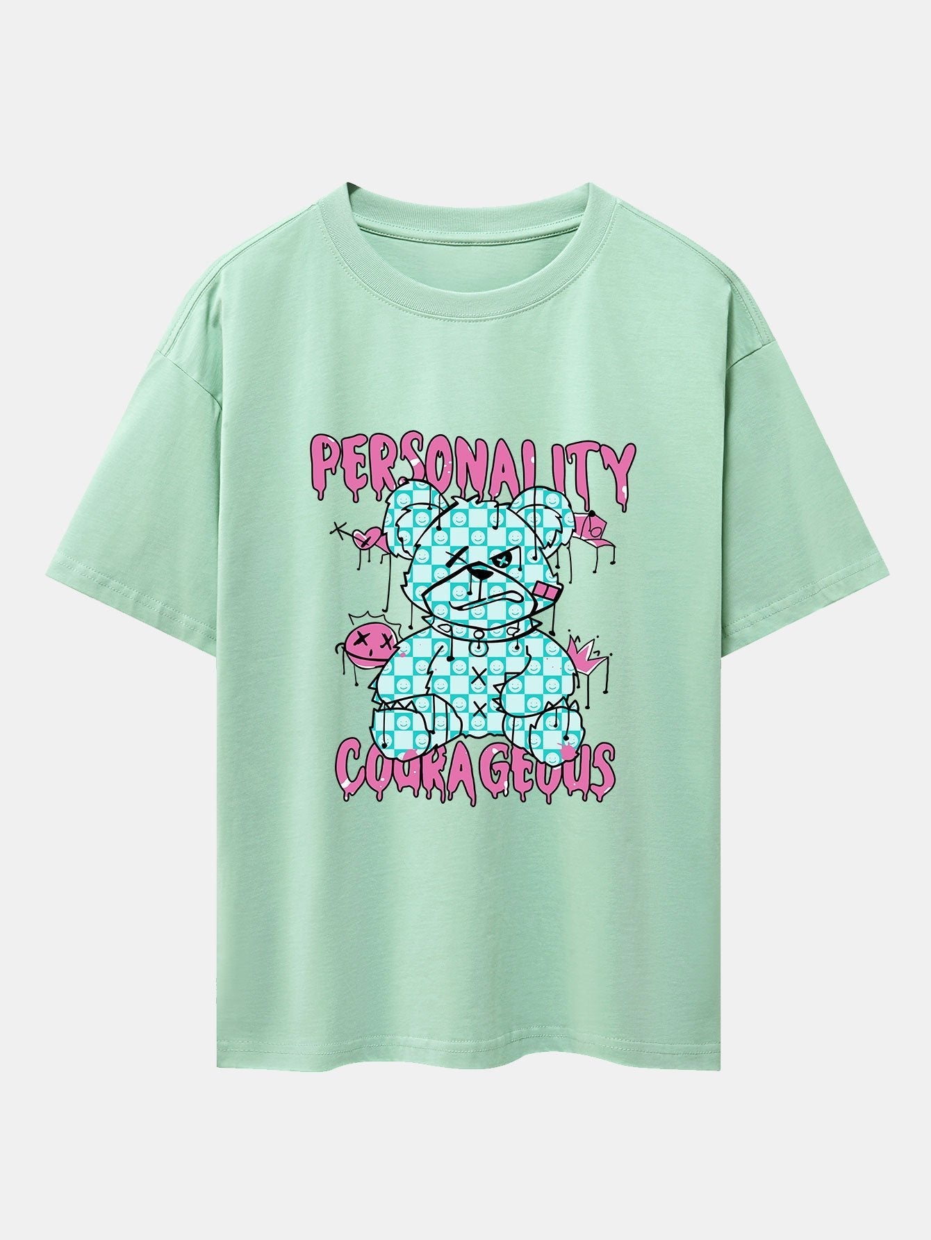 Dissolving Bear Slogan Print Drop Shoulder Oversize T-Shirt
