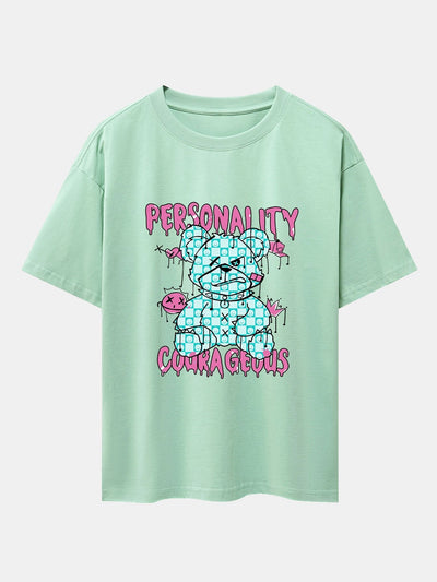 Dissolving Bear Slogan Print Drop Shoulder Oversize T-Shirt