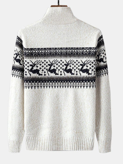 Christmas Moose Print Half Zip Sweater