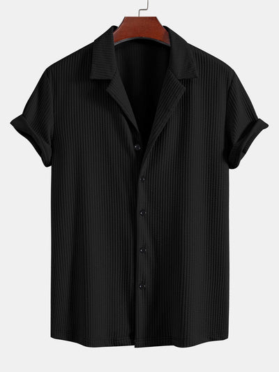 Muscle Fit Ribbed Deep Cuban Shirt