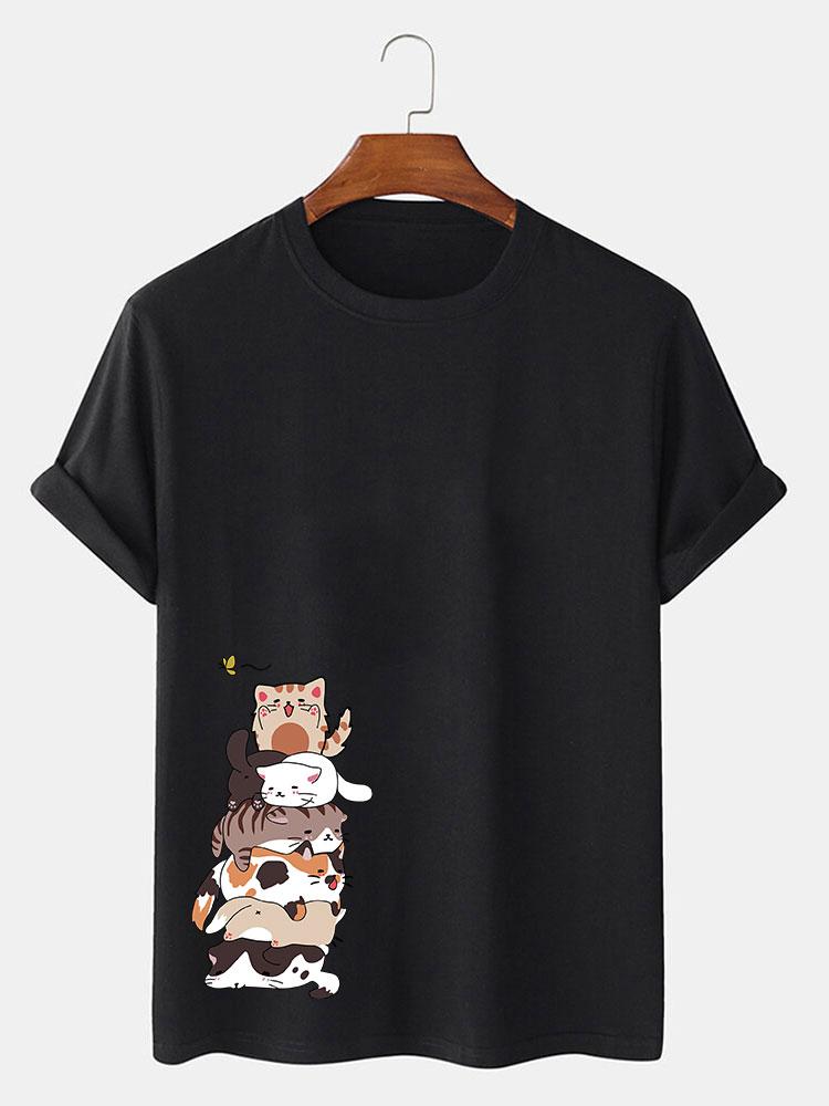 Cartoon Cat Print T-Shirt