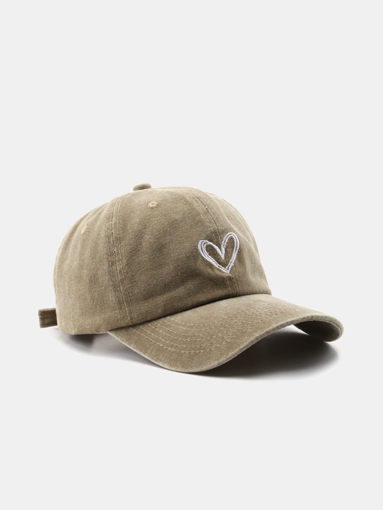 Heart Embroidery Washed Distressed Baseball Cap