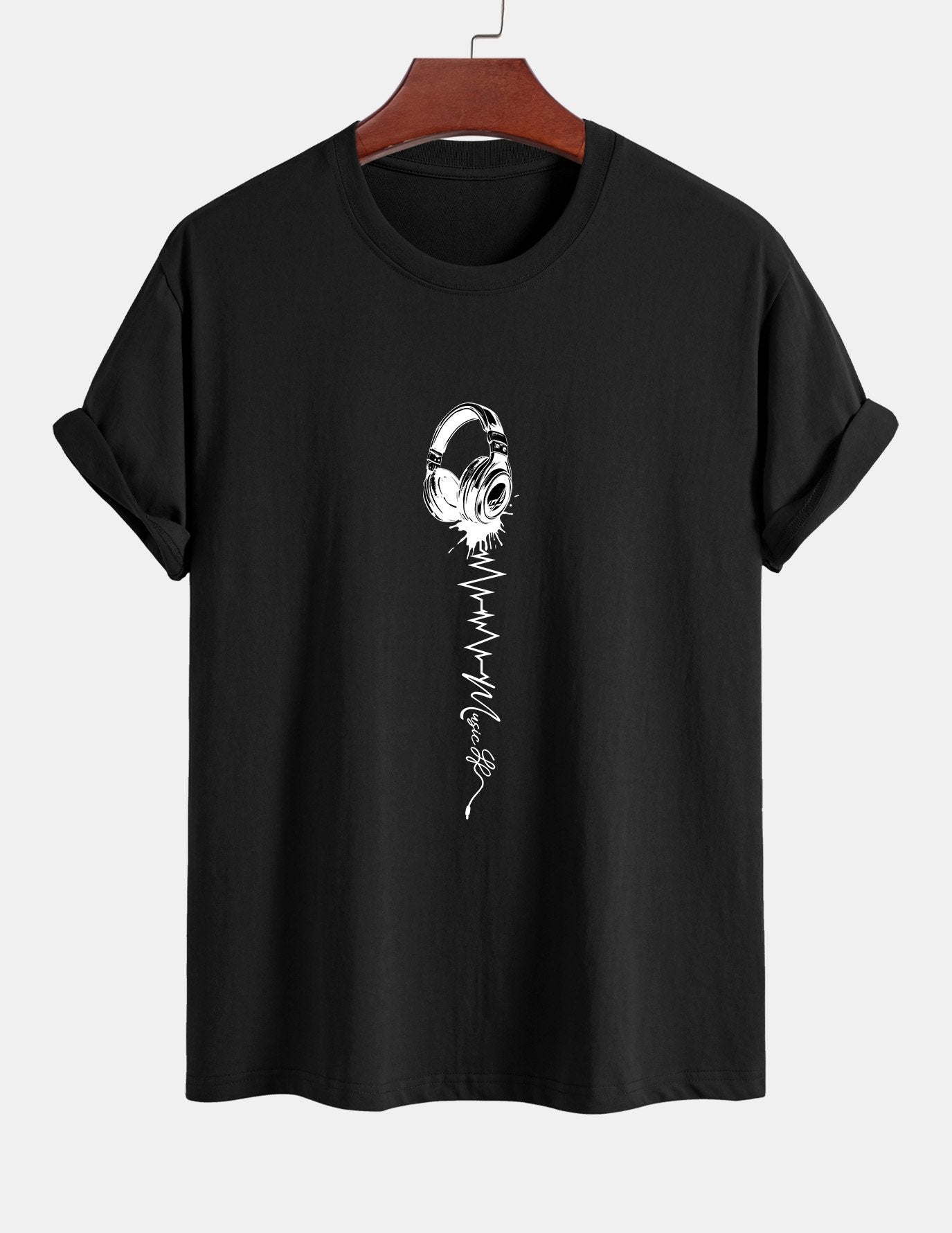 Regular Fit Earphone Print Cotton T-Shirt
