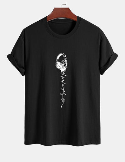 Regular Fit Earphone Print Cotton T-Shirt