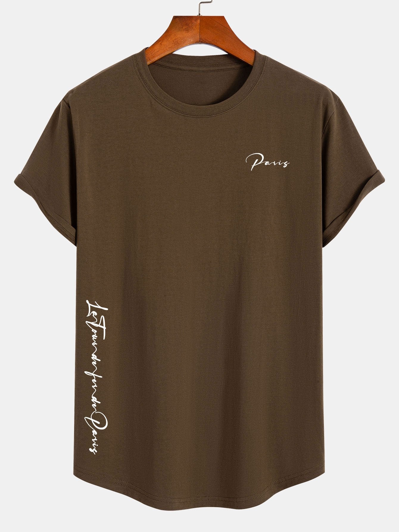 Paris Slogan Print Cotton Arc Hem T-Shirt