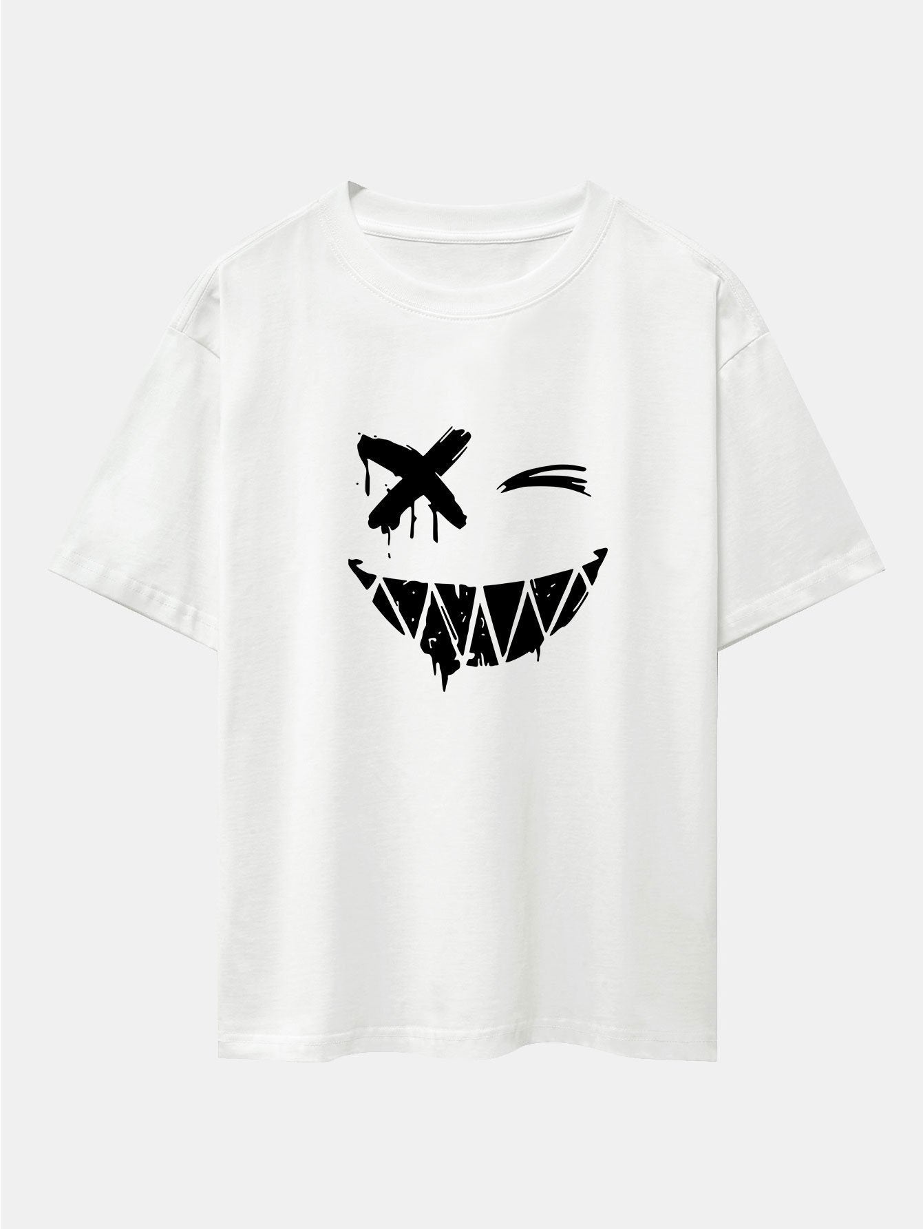 Dissolved Smiley Face Print Drop Shoulder Oversize T-Shirt