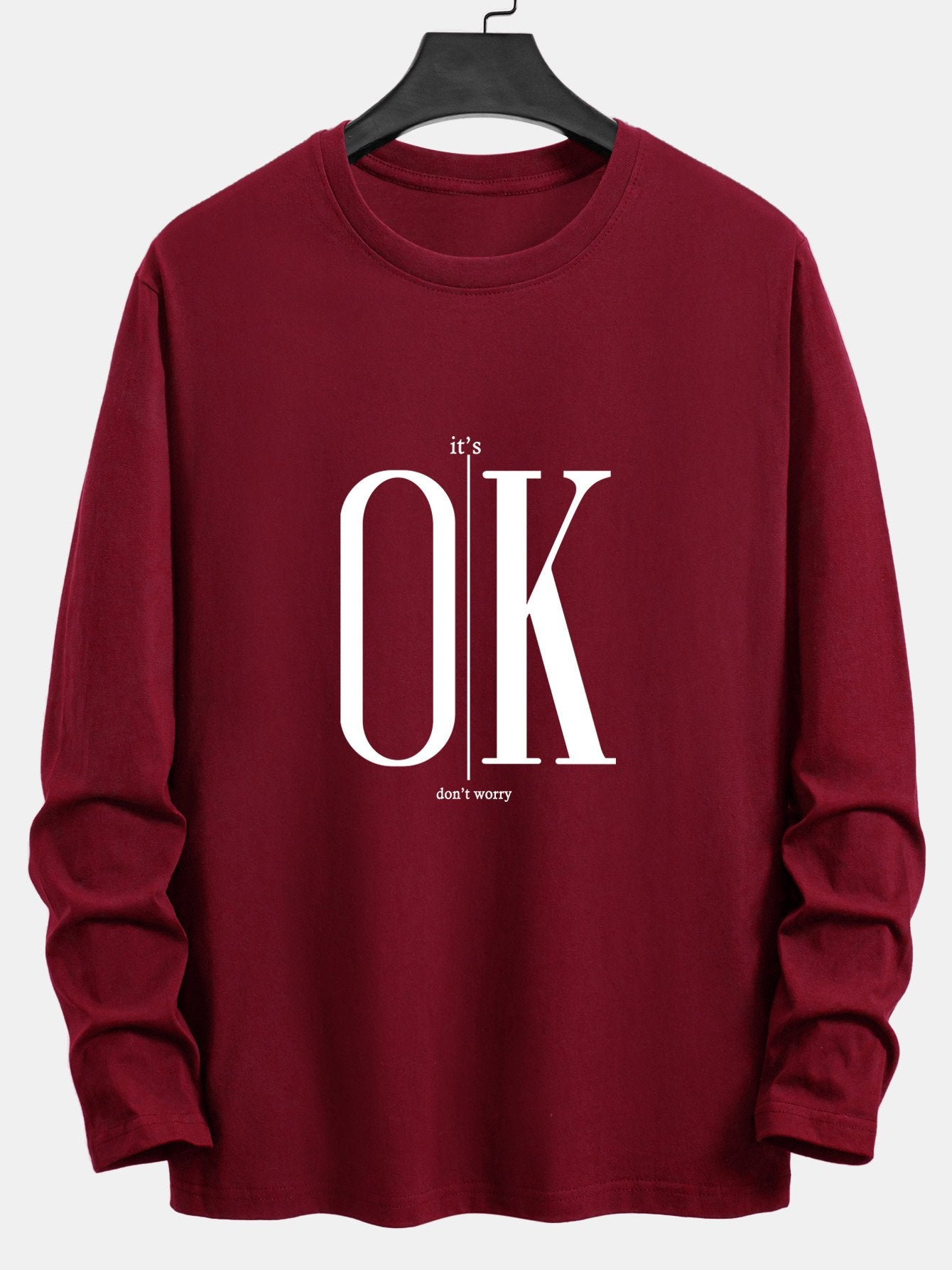 Long Sleeve OK Slogan Print Cotton T-Shirt