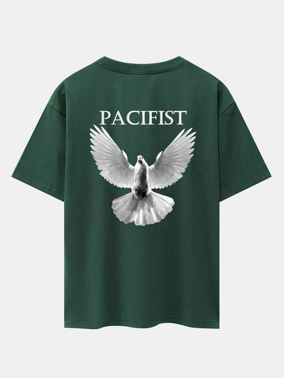 Pacifist Dove Back Print Drop Shoulder Oversize T-Shirt