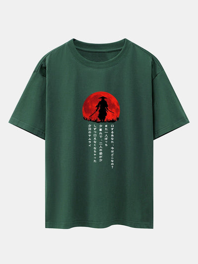 Japanese Samurai Print Drop Shoulder Oversize T-Shirt
