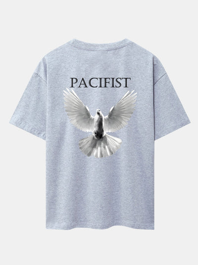 Pacifist Dove Back Print Drop Shoulder Oversize T-Shirt