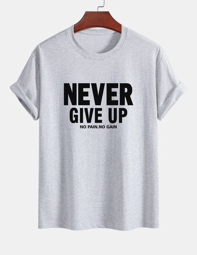 Regular Fit Never Give Up Print Cotton T-Shirt