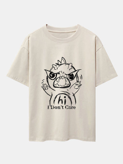 Cartoon Dinosaur Print Drop Shoulder Oversize T-Shirt