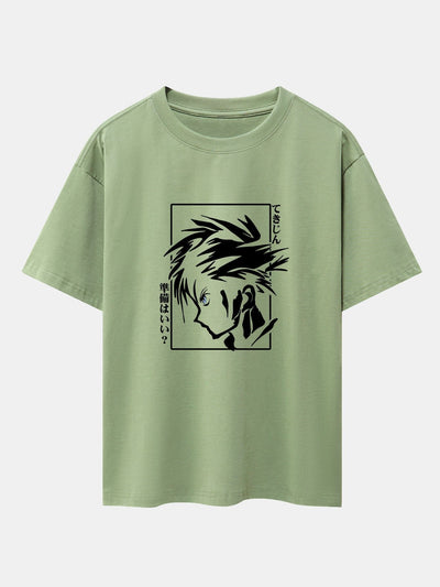 Japanese Comic Male Print Drop Shoulder Oversize T-Shirt