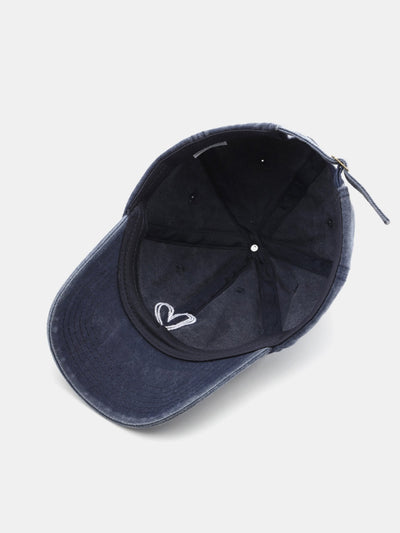 Heart Embroidery Washed Distressed Baseball Cap