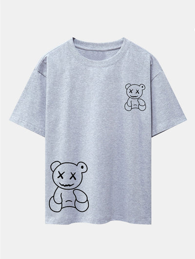Bear line Print Drop Shoulder Oversize T-Shirt