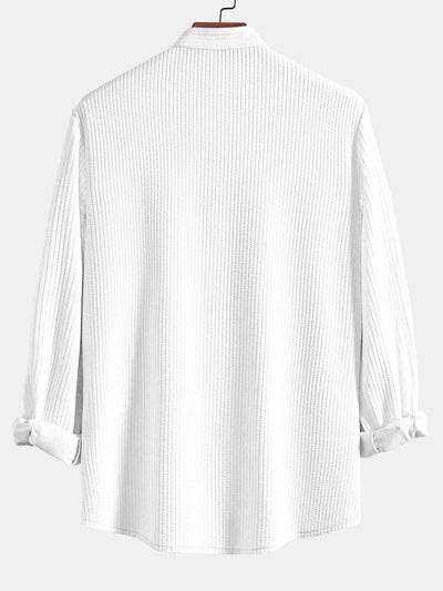 Long Sleeve Muscle Fit Ribbed Stand Collar Shirt