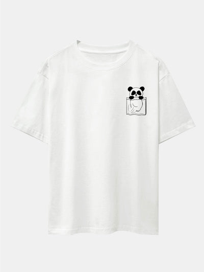 Pocket Panda Print Drop Shoulder Oversize T-Shirt