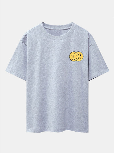 Happy And Sad Face Print Drop Shoulder Oversize T-Shirt