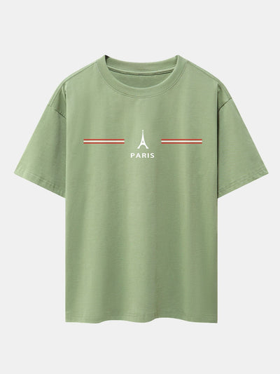 Paris Stripes Print Drop Shoulder Oversize T-Shirt