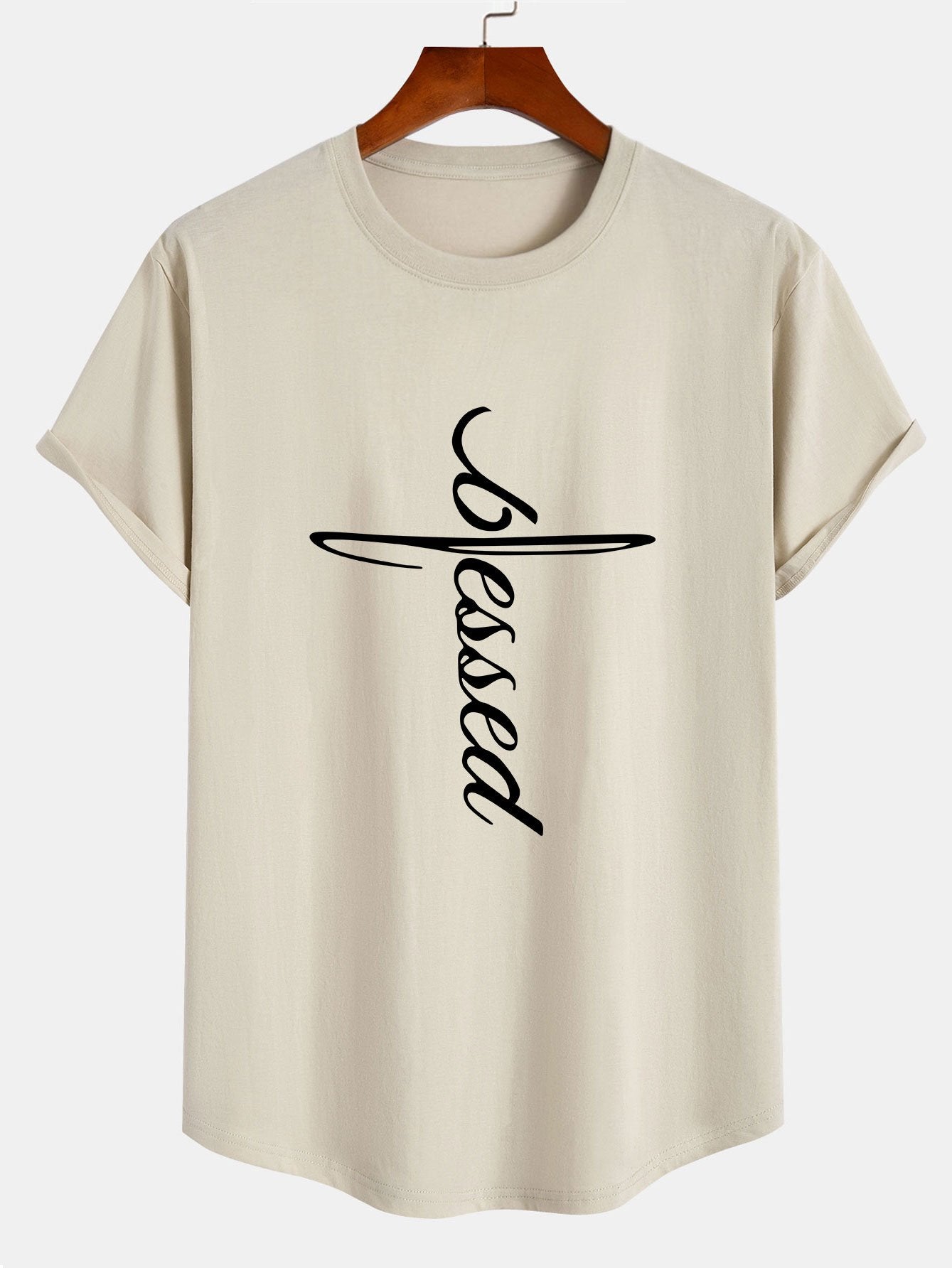 Blessed Word Print Cotton Arc Hem T-Shirt