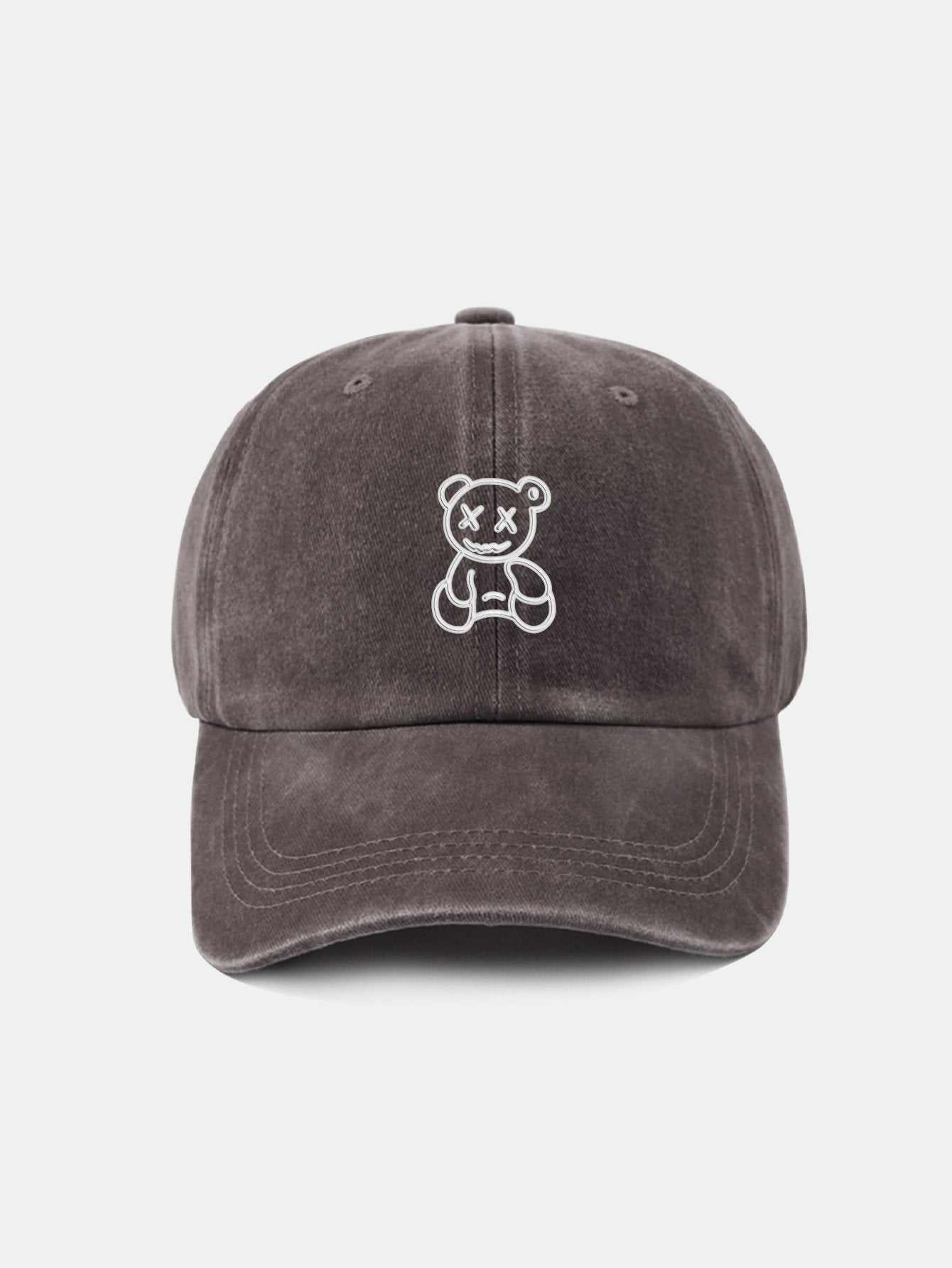 Neutral Casual Washed Cotton Sun Shading Baseball Cap With Teddy Bear Pattern