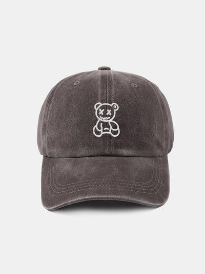 Neutral Casual Washed Cotton Sun Shading Baseball Cap With Teddy Bear Pattern