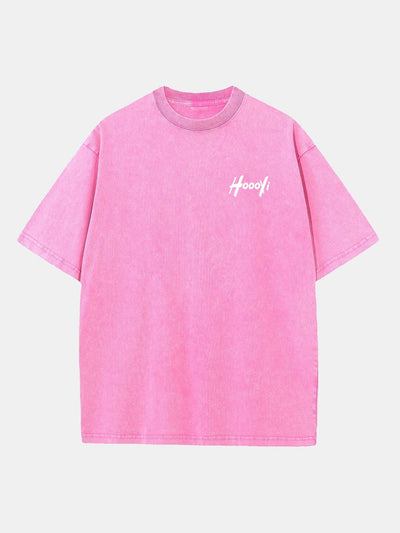 Hoooyi Print Washed Distressed Drop Shoulder T-Shirt