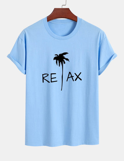Regular Fit Relax Palm Tree Print Cotton T-Shirt