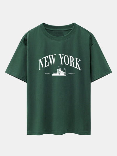 New York Slogan Print Drop Shoulder Oversize T-Shirt