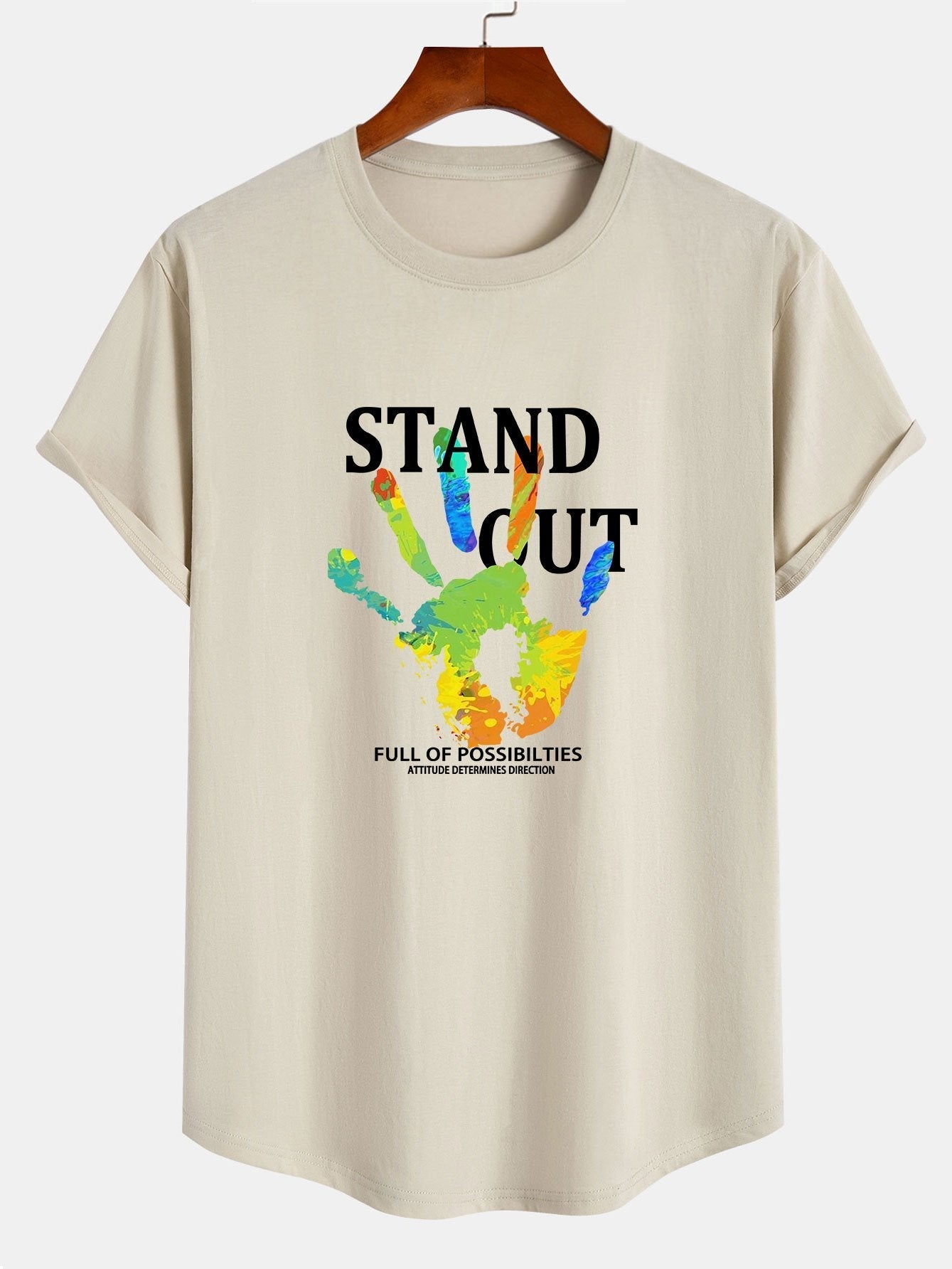 Handprint Slogan Print Cotton Arc Hem T-Shirt