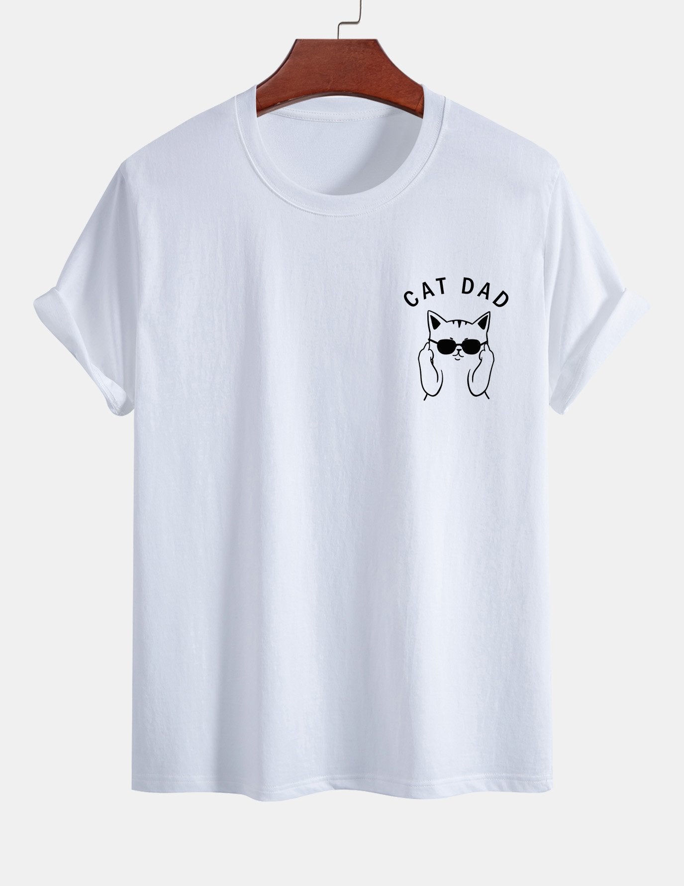 Regular Fit Cat Dad Wearing Glasses Print Cotton T-Shirt
