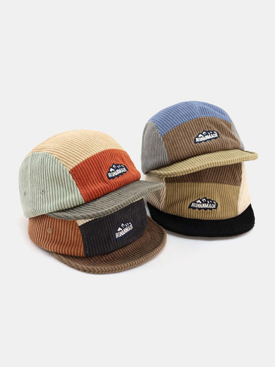 Slogan Pattern Color Block Corduroy Baseball Cap