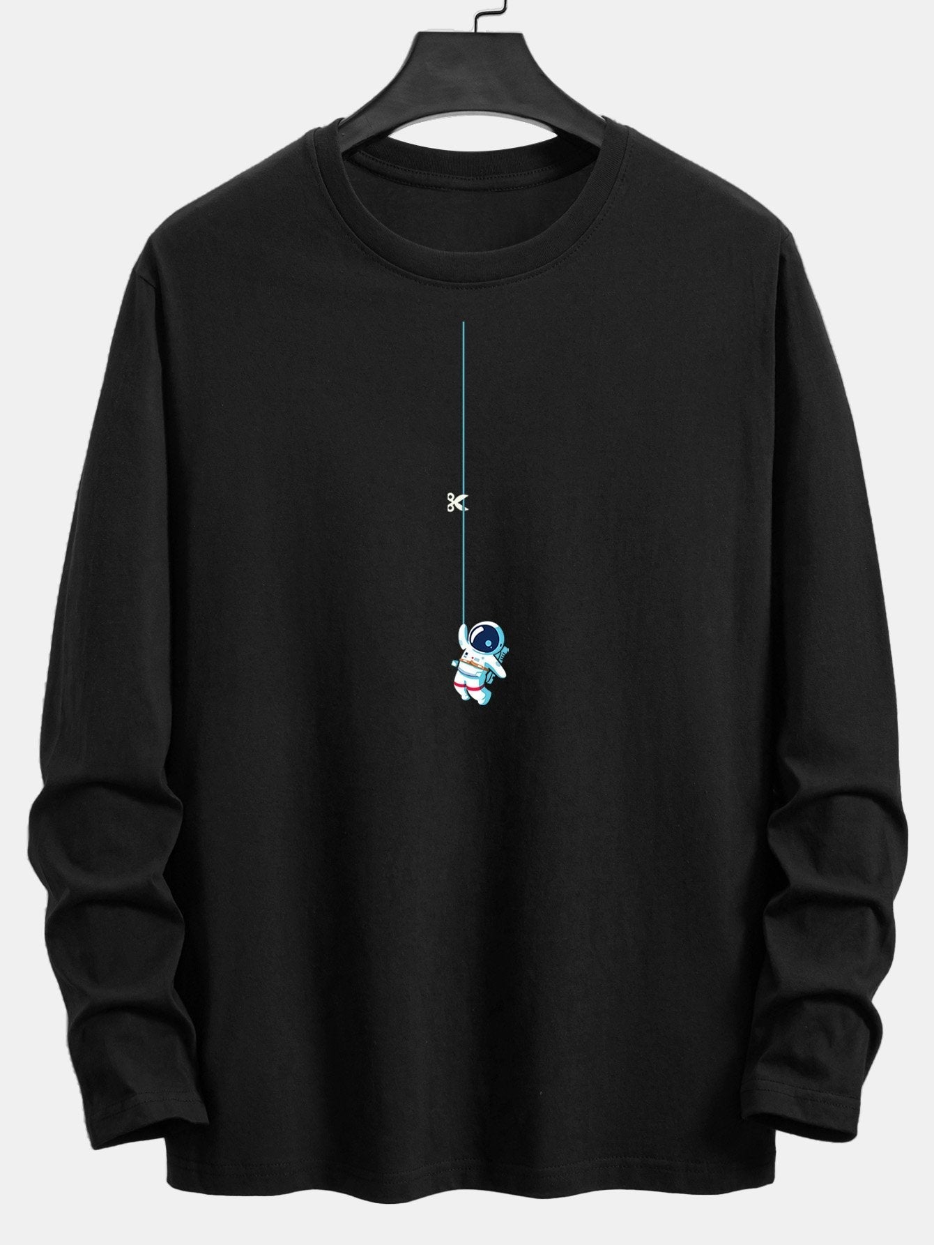 Long Sleeve Astronaut On A Rope Print Cotton T-Shirt