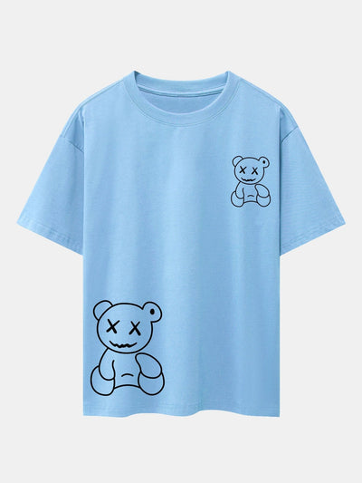 Bear line Print Drop Shoulder Oversize T-Shirt