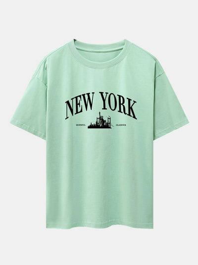 New York Slogan Print Drop Shoulder Oversize T-Shirt