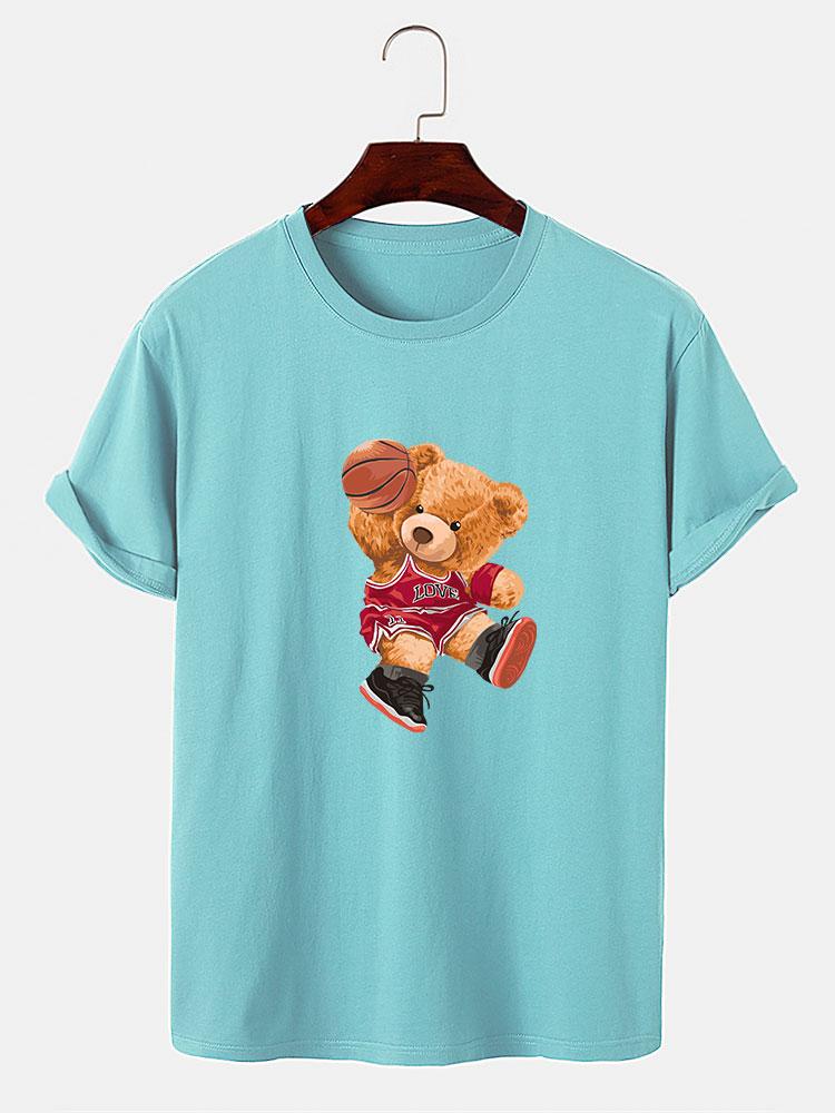 Bear Playing Basketball Print T-Shirt