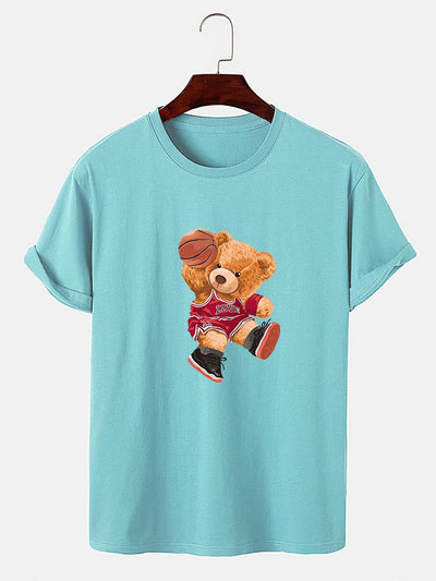 Bear Playing Basketball Print T-Shirt