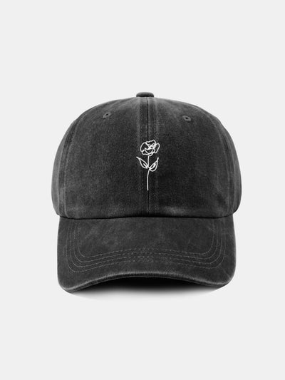 Line Rose Pattern Washed Cotton Decorative Baseball Cap