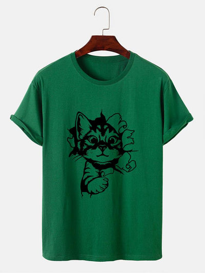 Cat Breaks The Wall Print T-shirt