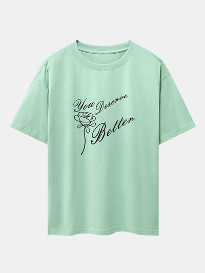 Rose Slogan Print Drop Shoulder Oversize T-Shirt