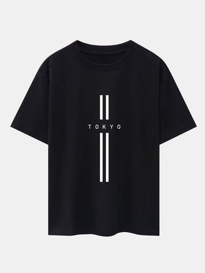 Stripe Tokyo Print Drop Shoulder Oversize T-Shirt