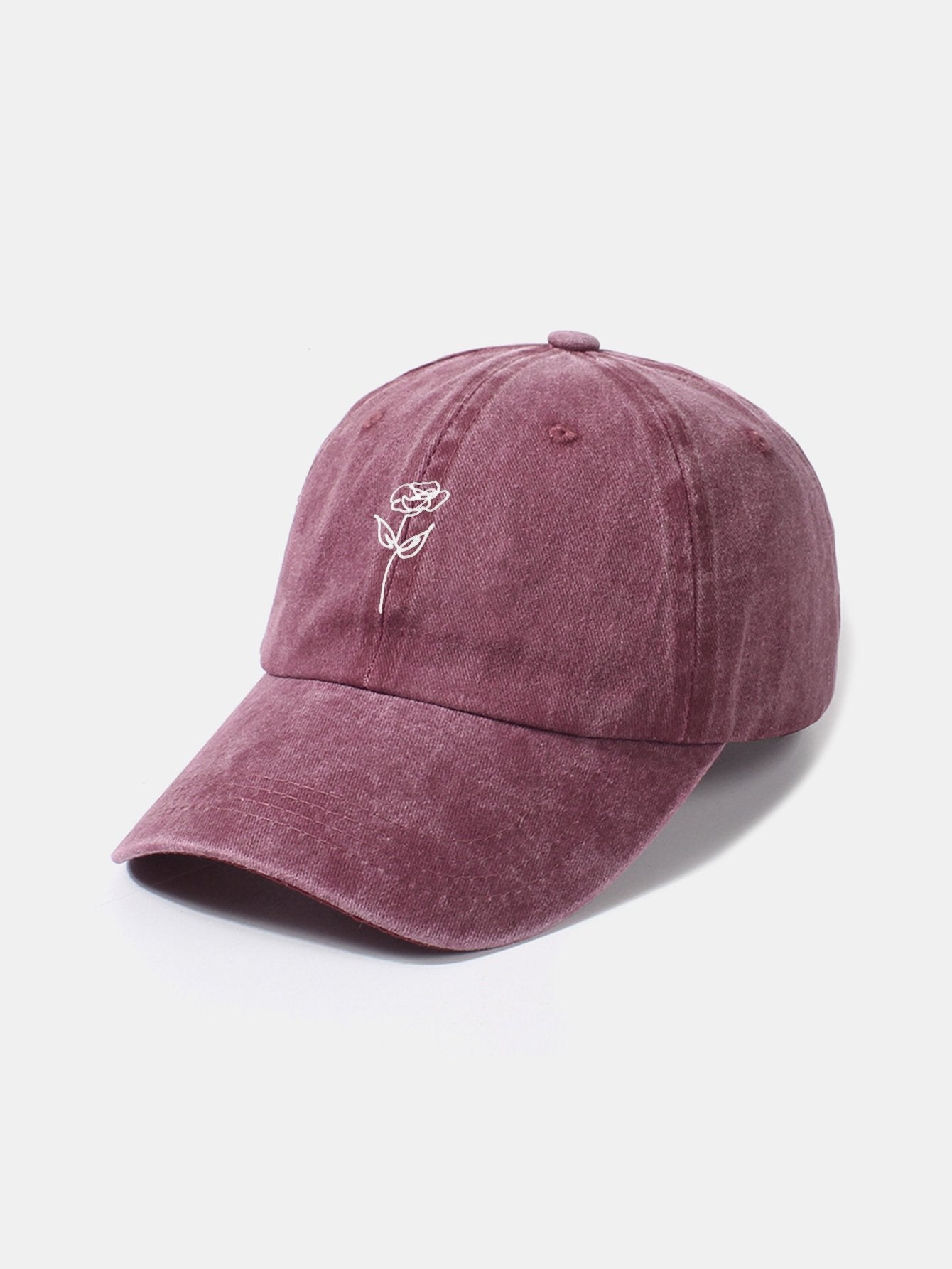 Line Rose Pattern Washed Cotton Decorative Baseball Cap