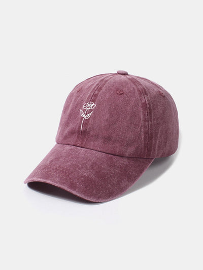 Line Rose Pattern Washed Cotton Decorative Baseball Cap