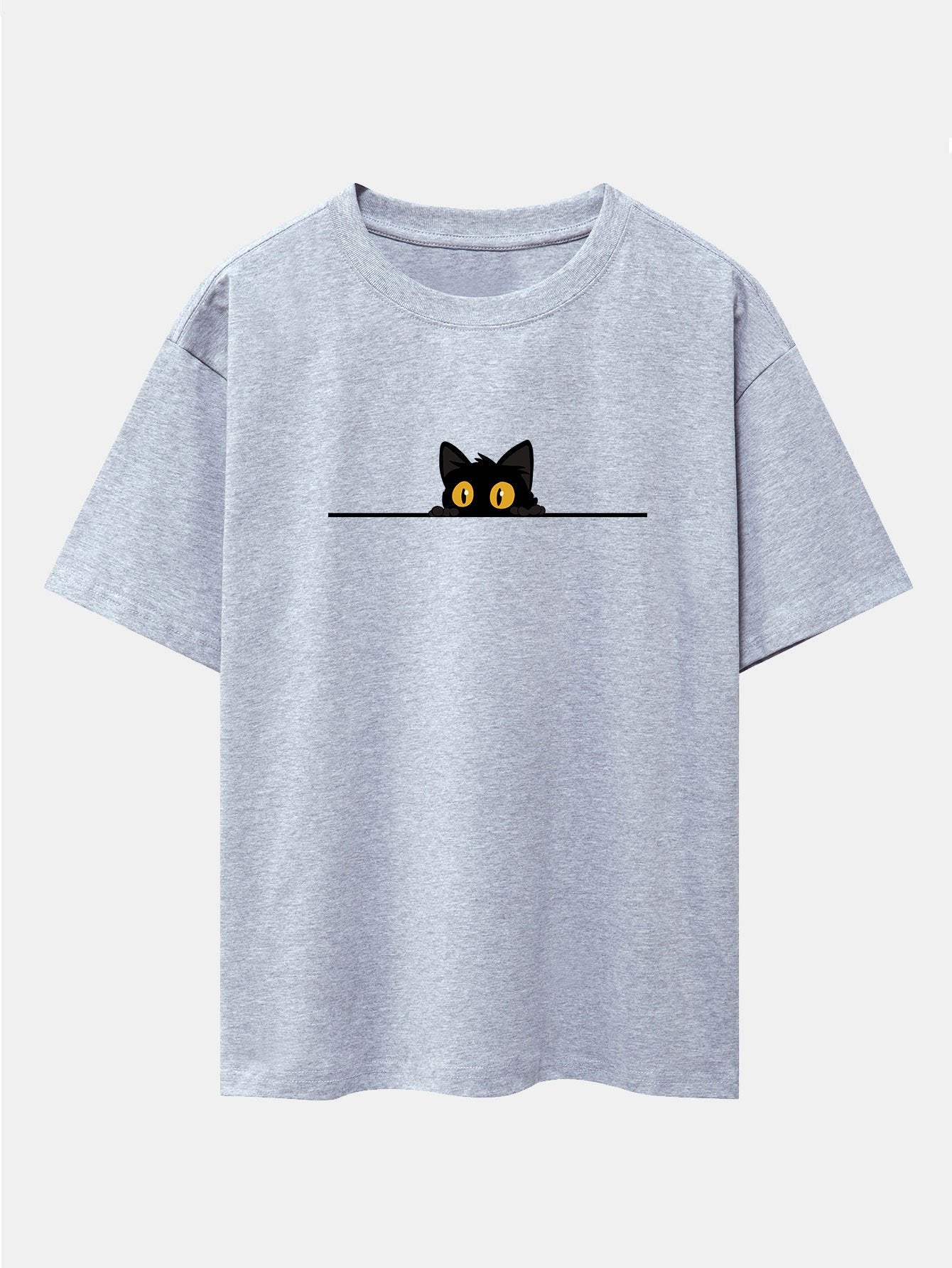 Black Cat Print Drop Shoulder Oversize T-Shirt